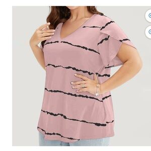 BloomChic Plus Size 2XL Striped Contrast Petal Sleeve T-shirt XL us18-20